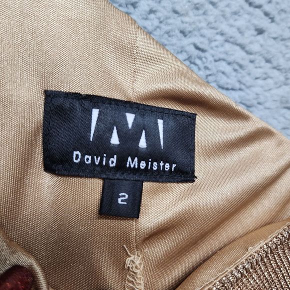 DAVID MEISTER Women's Size 2 Gold Metallic One Shoulder Long Formal Dress - Picture 6 of 9